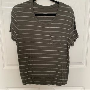 Army Green and White Striped T-shirt (Size S)
